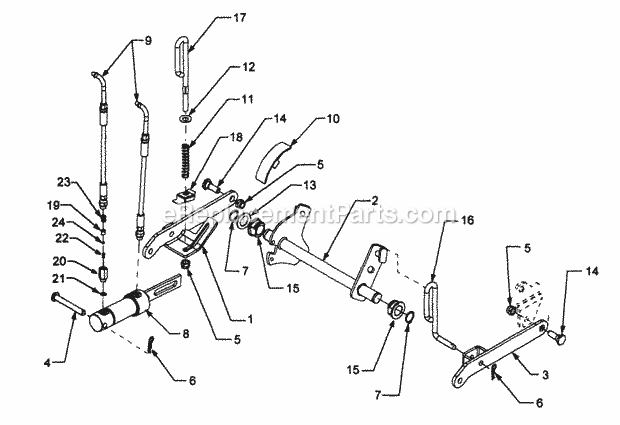 Center Hydraulic Lift Linkage Diagram and Parts List for 3185 14A-665-100 Cub Cadet Lawn Tractor